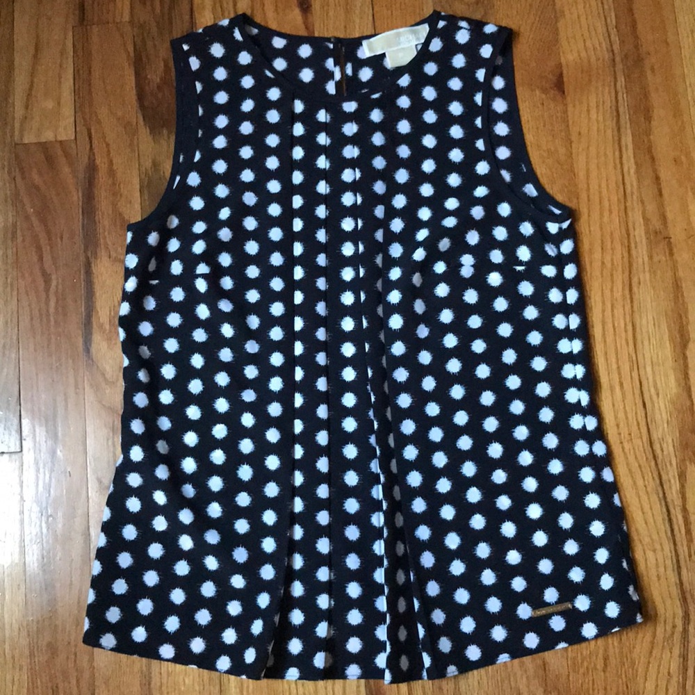 Michael Kors Navy & White Pleated Sleeveless Blouse XS Petite